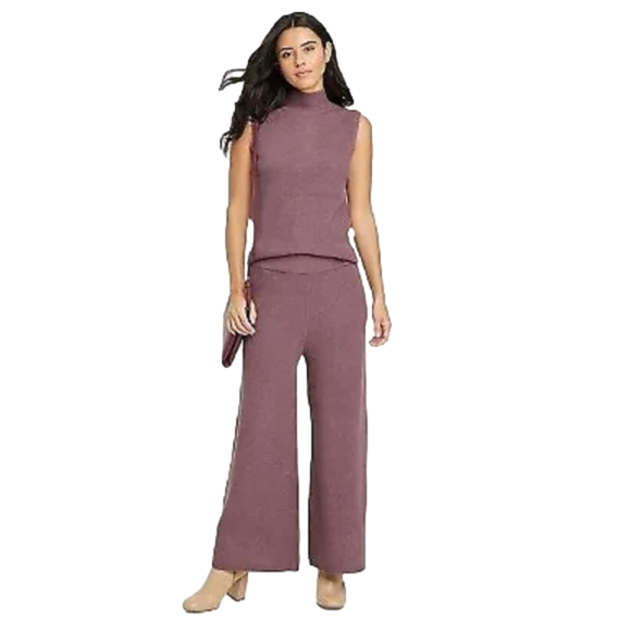 NWT Women’s High Rise Ribbed Knit Sweater Wide Leg Pants Purple Small - Picture 2 of 6